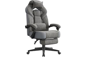 ‎SONGMICS SONGMICS Fotel gamingowy, fotel biurowy, fotel komputerowy, z podnóżkiem, regulowanym zagłówkiem, poduszką podpierającą odcinek lędźwiowy, nośność 150 kg, kolor łupkowo-szary OBG077G01