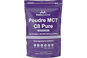 Poudre MCT C8 Pure | 4X Boost de cétone par rapport aux autres MCT | Zéro glucides | Conforme au Keto et au jeûne | Végétalien et sans gluten | Sans Saveur | 500g MCT Powder | Ketosource®