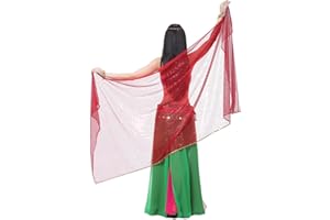 Calcifer 210 cmx95 cm Écharpe de danse du ventre avec des taches lumineuses pour les femmes danseuses professionnelles, Red