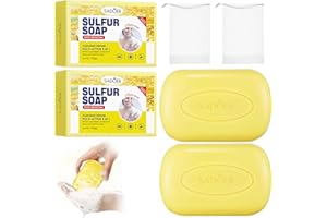 OURDORT 2 Schwefelseifen Schwefelseife, Schwefel Seife mit einem Schaumnetz, Naturseife, Schwefel-Formel Mit Tiefenreinigung Für Sensible Haut, Geeignet für den ganzen Körper und die Haare, Entfernt Talg-125g