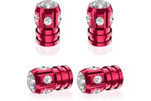 QUARKACE Bling Tyre Caps with Sparkly Rhinestones - Crystal Diamond Car Valve Stem Covers - Luxury Air Leakproof Dust Caps - Universal Fit for Car, Bike, Motorcycle - 4 Pack Gift Box (Red)