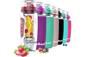 willceal Wasserflasche Mit Fruchteinsatz 945 ml Durable mit abnehmbarem Eisgel-Ball, groß - BPA-freies Tritan, Flip-Deckel, dichtes Design - Sport, Camping (Tiefrot)