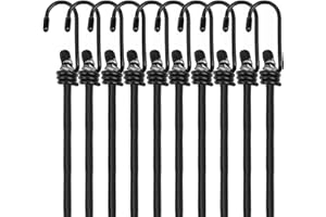 PRZRAO 10 Cuerdas Elásticas con Gancho, 60 cm Pulpo Elástico Negro 60 cm, Pulpos Elasticos con Gancho, Pesada Elásticas Reforzadas con Ganchos para Sujetar Cargas Pequeñas, Camping, Mudanzas