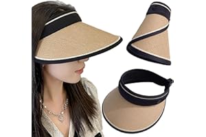 XIXKOLYU® Damski kapelusz przeciwsłoneczny z dużym rondem, składany daszek, kapelusz słomkowy, można go przechowywać i łatwo nosić na lato, ochrona przed słońcem, do uprawiania sportu i na plażę (khaki)