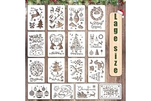 O-Kinee Pochoirs de Noël, 16 Pochoirs de Dessin en Plastique Réutilisables et Lavables, Idéal pour les Cartes de Noël, Scrapbooking et Cadeaux pour Enfants