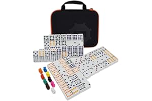Kalolary Double 12 Jeu Dominos du Train Mexicain, 91 Jeux Dominos dans Une Boîte en Tissu avec 9 Trains Livret d'Instructions Blocs Score et Moyeu Forme d'Octogone Jeu Table pour Bureau Fête Famille