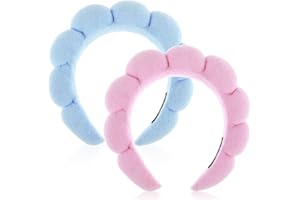 YUXIANLB Spa Stirnbänder für Frauen 2er Set Schwamm Stirnband Zum Waschen Von Gesicht Oder Gesichtsbehandlung Hautpflege Stirnband Make Up Frottee Stoff Bauschiges Duschhaar Accessoire (Rosa Blau)