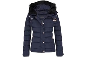 shelikes Womens Hooded Winter Jacket Quilted Padded Warm Coat Parka Jacket With Faux Fur Hood & Zip Pocket