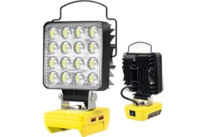 AKOCIRE Max 5000 LM 34W Cordless LED Work Light Compatible with Dewalt 18V/20V Battery, 5V 2.1A USB Rechargeable Work Light Floodlight Portable Jobsite Lamp with 2 Modes & Low Voltage Protection