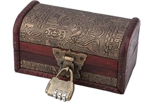 Ejoyous Drewniana skrzynka z pokrywką, mała skrzynia na skarby z zamkiem szyfrowym, drewniana skrzynia na skarby, do przechowywania i dekoracji (mały rozmiar z blokadą hasła)