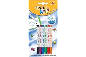 BIC Kids Mini Velleda Feutres Effaçables à Sec Pointe Conique Fine - Couleurs Assorties, Blister de 6