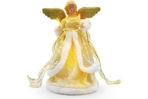 Ängel julgranspynt, julängel trädtopp figur, inomhus juldekoration med fjädervingar, 32 cm (gyllene ängel)