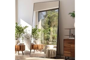LunaMirror Espejo de cuerpo entero, 192 x 85 cm, espejo de pie, espejo de suelo, espejo grande, para dormitorio, salón, pasillo, entrada, espejo de pared, color negro