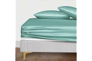 LINENWALAS Organic Vegan Bamboo Silk Fitted Sheet 180x200 cm, Deep Pocket up to 40 cm Soft, Oeko-Tex Certified Cooling Bamboo Bedding Only Fitted Sheet Perfect for Skin (Aqua)