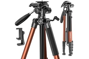 POLAM-FOTO Trépied Professionnel pour Appareil Photo de 188 cm, trépied Professionnel en Aluminium Robuste, trépied Compact avec Sac de Transport, Support de téléphone Orange