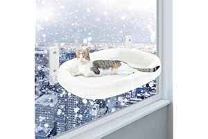 Casgee Fensterliege für Katzen 60×30cm, Katzen Hängematte mit Stabilen Saugnäpfen, Klappbare Katzenbett Fenster, Fensterbank Katzenliege Bis zu 20kg, Beige