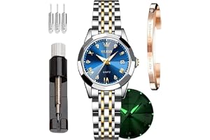 OLEVS Dam Klockor Japansk Quartz Rose Gold Crystal Rostfritt stål Mode Dam Armbandsur Vattentät Lyx,Elegant Kalender Simulera