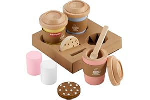 Fisher-Price Set de café para Llevar de Madera, Juguete de imitación con 15 Piezas Fabricadas en Material Certificado FSC, Juego Inspirado en Montessori, +3 años (HXT85)
