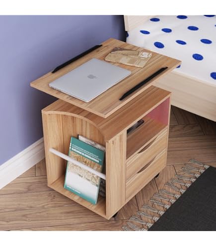 Comodino Regolabile Con Ruote - Cassettiera Moderna, Ripiano Girevole, Per Camera Da Letto - Foto 6