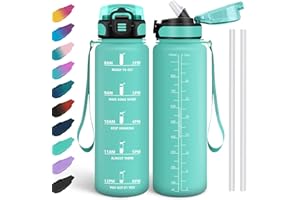 HoneyHolly Borraccia 1 Litro, Libre de BPA & A Prova di Perdita, Borraccia con Cannuccia, Reutilizables, Cantimplora Motivazionale, Cantimplora Palestra per Scuola, Palestra, Ufficio, Sport
