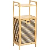 Bambu Banyo Dolabı, 2 Raflı &Ccedil;amaşır Sepeti Organizat&ouml;r, Ahşap, 75 L &Ccedil;ıkarılabilir Kumaş Kirli &Ccedil;amaşır Haznesi Kirli Sepetli
