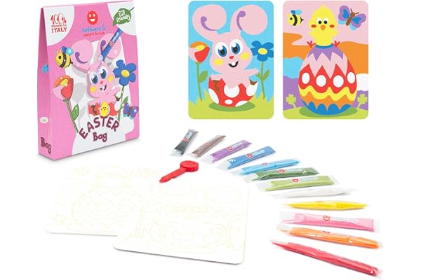 Sabbiarelli Sand-it For Fun - Bag Easter, Mini-set Créatif de Sand Art pour Enfants 5+ : 12 Sachets de Sable Coloré et 2 Feuilles A6 avec Dessins de Pâques - Activité Manuelle, Bricolages de Pâques