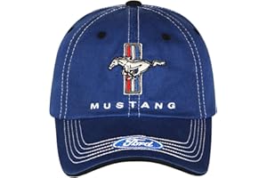 CHECKERED FLAG SPORTS Checkered Flag Men's Ford Mustang Cap Tri-Bar Pony Adjustable Blue Hat, Blue,white, One size