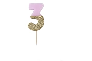 Talking Tables Bday Pink Number 3 Three Candle with Gold Glitter | Premium Quality Cake Topper Decoration | Pretty, Sparkly for Kids, Adults, 30th Birthday Party, Anniversary, Milestone Age, Wax