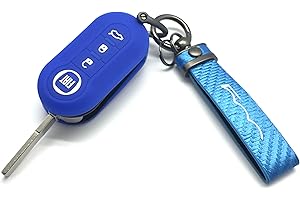 Generic Nordecco - Funda de Silicona para Llave con Llavero para Fiat 500 500L Lounge Abarth Grande Punto Brava Panda STILO Linea (Funda Azul + Llavero Azul)