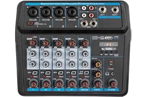 Depusheng U6 przenośna mini mikser audio dla DJ-ów z kartą dźwiękową, USB, zasilanie fantomowe 48 V, do nagrywania w komputerze, śpiewania na imprezie internetowej