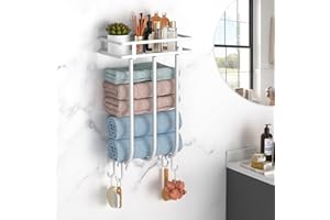 ZDDLOINP Bathroom Towel Rack with Metal Shelf, Towel Rack Wall Mounted for Rolled Bath Towels Organizer, White Towel Holder for Bathroom, RV, Sauna,Hotel L11*W6.4*H17.7inch