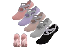 WiseJoy 5 Pares Comodos Calcetines Yoga Pilates Para Mujeres y Hombres EUR 36-39 Calcetines Antideslizantes Calcetine De Agarre medias de ballet con Asas y Correas para Ballet Barre Dance