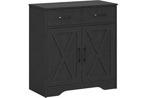 Panana Wooden Storage Cabinet Rustic Organizer for Living Room Kitchen Free-Standing 2 Doors 2 Drawers Hallway Farmhouse Style (Black)