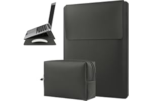 HoYiXi 13 14'' Funda de Cuero Impermeable con Soporte Ajustable Compatible con MacBook Pro 14 2021 / MacBook Air 13 Inch M1 2021 2020 2019 2018 / MacBook Pro 13 2016-2021, Gris