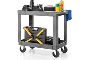 COSTWAY Wózek warsztatowy, 2 poziomy, wózek warsztatowy z tworzywa sztucznego z uchwytem, wózek montażowy, wózek serwisowy, obciążenie do 250 kg, wózek narzędziowy do garażu, magazynu, biura, 86 x 44