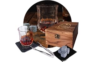 LEEGOHI Pierre Whisky & Verres à Whisky Coffret Cadeau, 1 Verre Whisky à 4 Granit Pierres dans Coffret Homme Cadeau - Cadeau Homme Noel, Coffret Whisky, Cadeau de Fête des Pères, de Noël