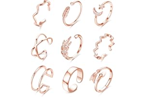 Milacolato 9cs Set de Bagues pour Femme, Ensemble de Bagues Ouvertes Réglables, Bague Empilable pour Doigt, Queue Réglable Bague de Jointure Réglable pour Femme Fille Argent Or Rose Or