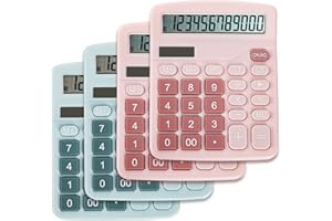 Noamus 4 Pack Handheld Desktop Calculators, Solar Battery Dual Power Basic Calculator 12 Digit Large Display, Standard Functional Desk Calculator Big Sensitive Button for Office Home School Pink Blue