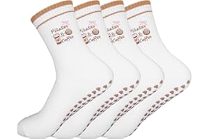 QBEJIME Pilates Socks Non Slip Women, Cute Grip Yoga Socks, Reformer Pilates Socks Cuff Embroidery Pattern For Home, Gym