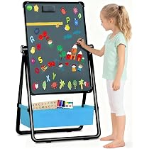 Chevalet pour enfants - Tableau blanc double face et tableau à craie - En bois - Réglable en hauteur