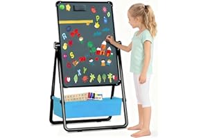 MAYCOLY Caballete infantil doble cara pizarra blanca 360 grados ajustable accesorios 3 años+