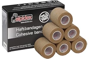 ALPIDEX 6 Rotoli Benda Adesiva 5 cm x 4,5 m Molti Colori Bendaggio Coesivo Fasciatura Personi Animali Garza Elastica Autoadesivo Cavalli Cani Umani, Colore:beige