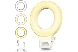 TiNiSil Selfie Ring Light Téléphone, Mini Anneau Lumineux avec 60 LED, 3 Modes d'Éclairage et Clip de 3,5 cm, Lumière Portable pour Vidéoconférence, Photo, Lire, Maquillage, Bureau