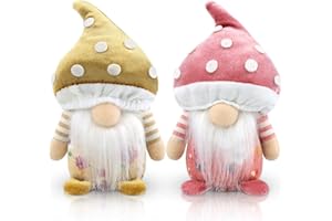 Godeufe 2-Piece Set Spring Gonk Mushroom Gnomes Plush Farmhouse Decoration Gift Handmade Elf Dwarf Scandinavian Tomte for Holiday Home Birthday Tiered Tray Decor (Brown and Pink)