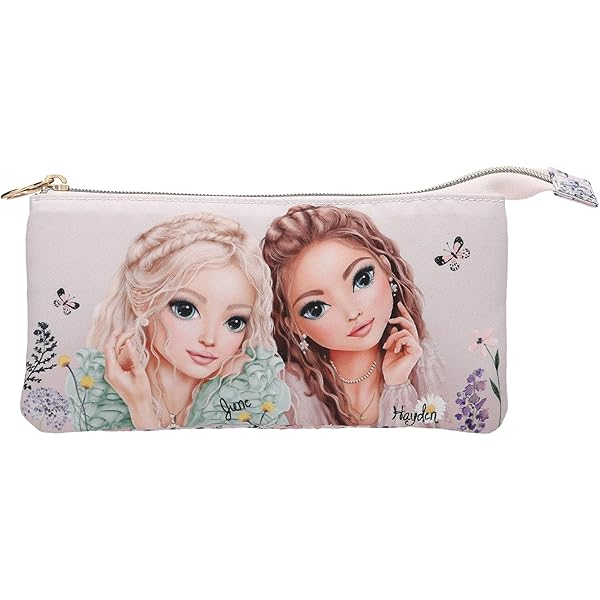 Depesche 13284 TOPModel Girl Power Trousse Garnie En Rose, Avec Motif Modèle Et Patchs Colorés, Trousse Avec Crayons De Couleur, Règle, Ciseaux, Etc