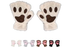 HILEYU Katzenpfotenhandschuhe Mädchen Niedliche Winterhandschuhe Warme Plüschhandschuhe Fäustlinge Fingerlose Pfotenhandschuhe Cartoon Tier Handwärmer für Winter Outdoor