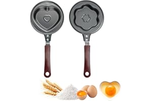 TUKEVA 2 pezzi A Forma di Cuore Padella per Uova Sana Pancake Padella per la Colazione Creativo Carino Padella Design Antiscottatura Per la Colazione Omelette,Bistecca, Hamburger (amore + prugna)