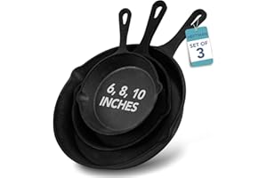 HEFTMAN Zestaw 3 patelni żeliwnych – wstępnie przyprawione patelnie nieprzywierające (15, 20, 25 cm) – patelnia indukcyjna do wszystkich rodzajów kuchenek, grilli, kuchenek