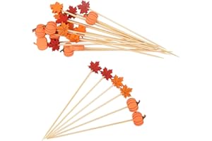 AWCIGG 100 Pezzi Stuzzicadenti da Cocktail Autunnale, Bastoncini da Cocktail di Zucca Foglie Autunnali, Decorazioni per Bevande Alimentari per Feste a Tema Autunno del Ringraziamento