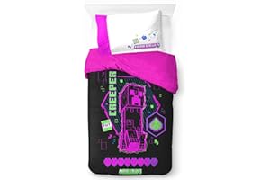 ‎JAY FRANCO Jay Franco Minecraft Creeper Neon 100% Baumwolle Bettwäsche Set Bettbezug Set für eine Person - Inklusive 50 x 70cm Kopfkissenbezug